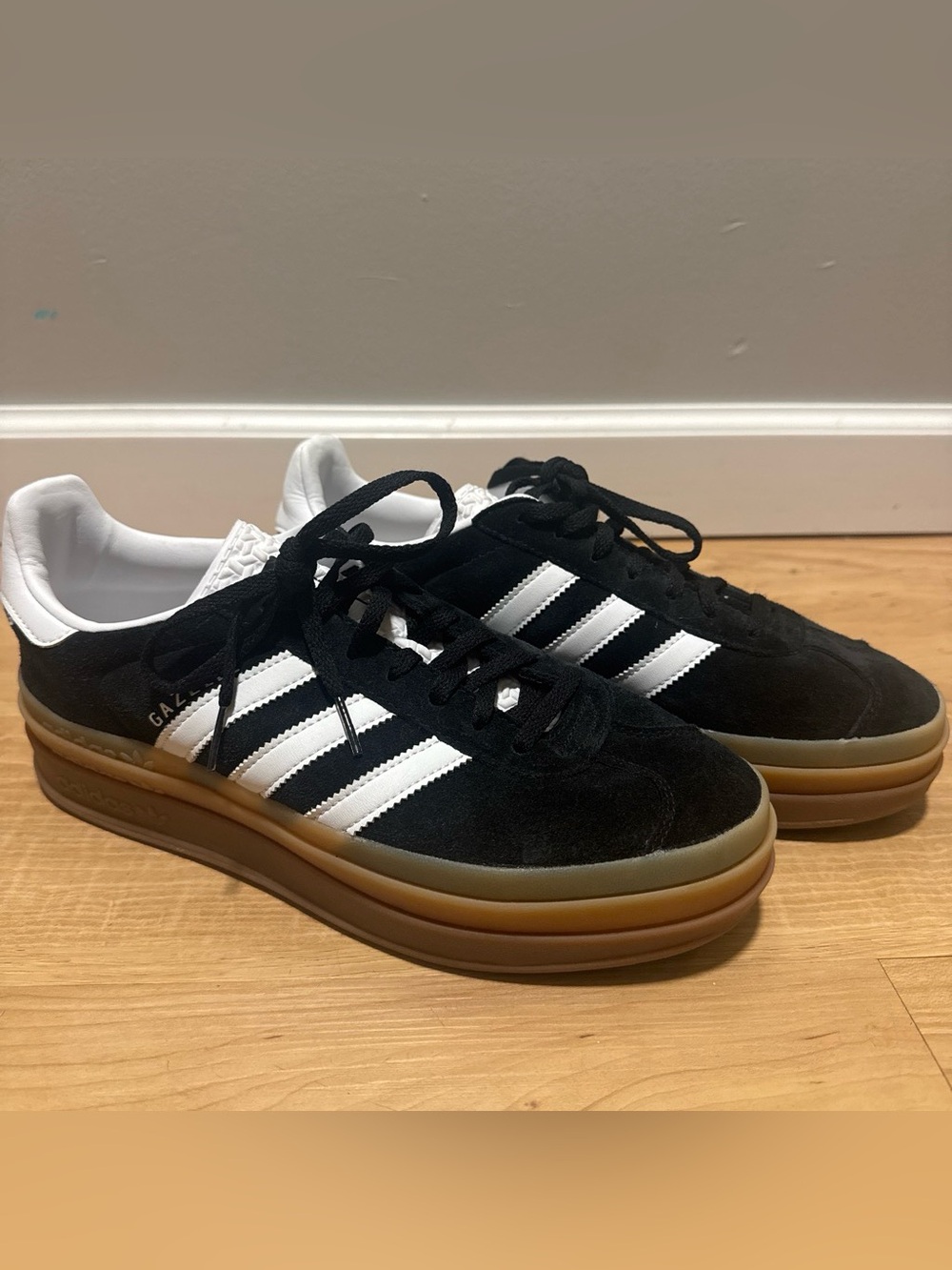 adidas Black White Suede Sneakers with Gum Sole